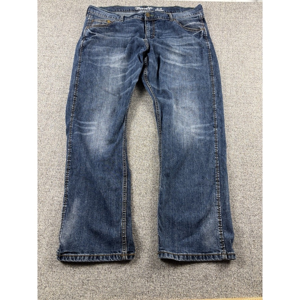 Wrangler Jeans Mens 40x31 Retro Slim Straight Denim Faded Whisker Cowboy Western